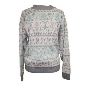 Jonathan Cass Sweater Womens Size L Vintage Pastel Ski Fair Isle Knit 80s